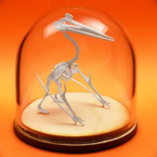 Quetzalcoatlus miniature skeleton model in hand-blown glass display dome by Tinysaur.us