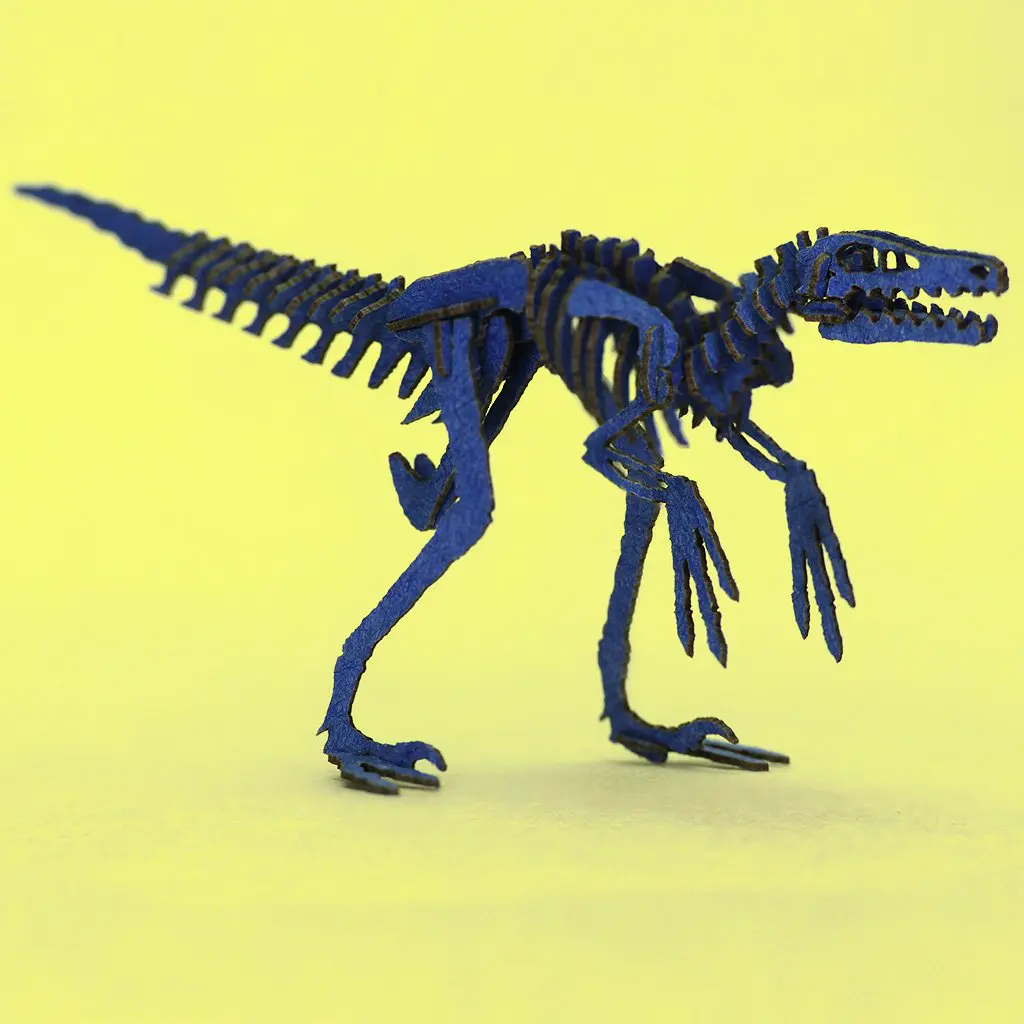 Blue Velociraptor miniature skeleton model