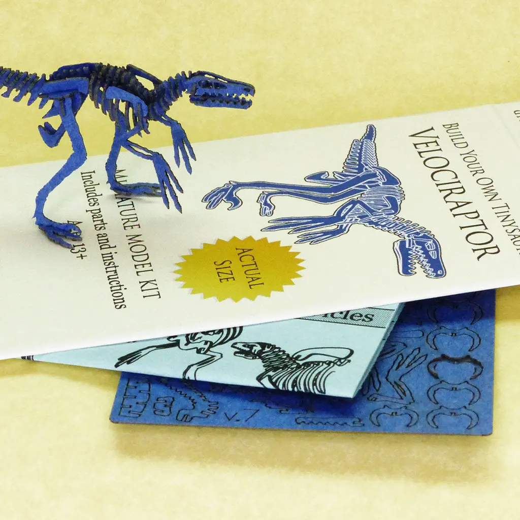 Blue Velociraptor with instructions and laser cut parts