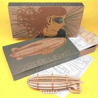 Medium-sized Zeppelin Wood Model Kit with laser-cut parts, instructions, and retro packaging by POTUS31.com