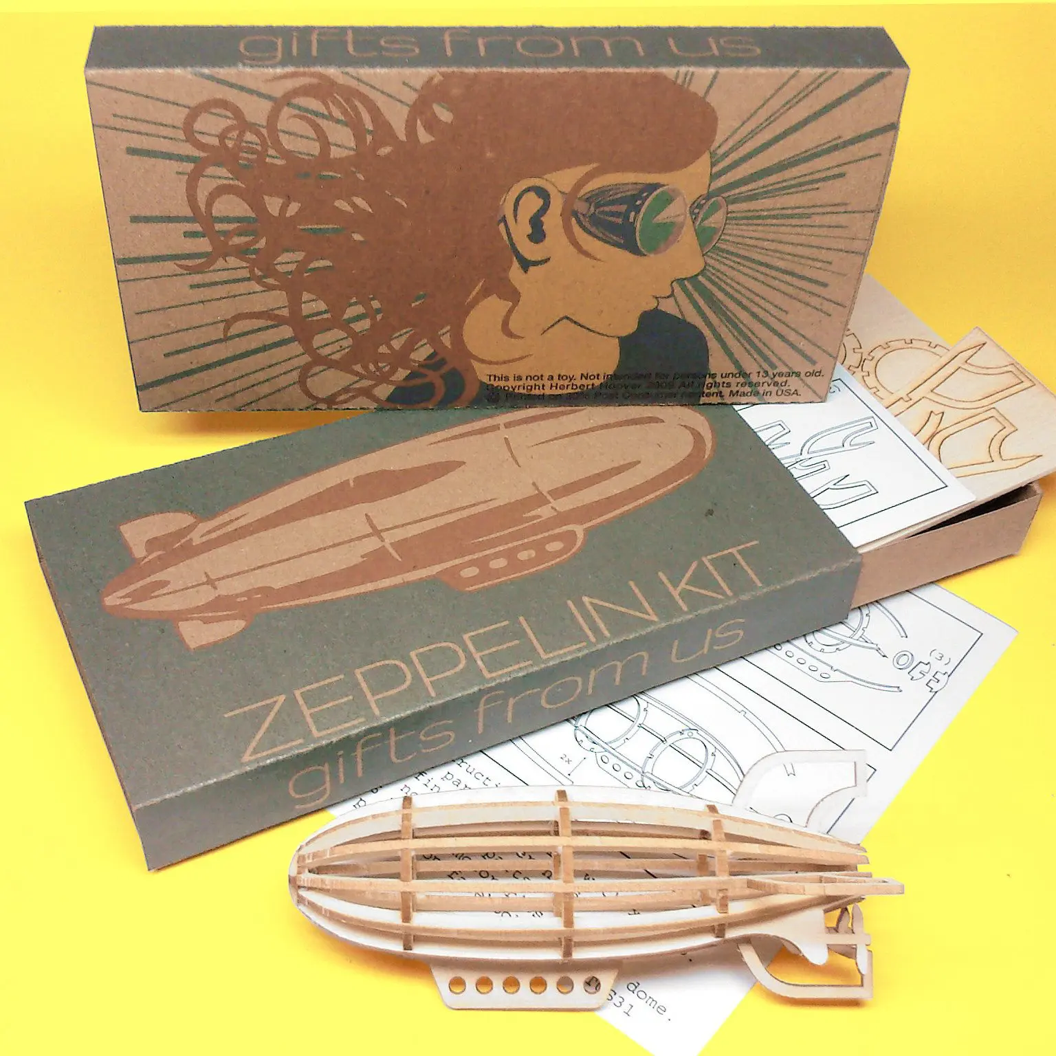 Medium-sized Zeppelin Wood Model Kit with laser-cut parts, instructions, and retro packaging by POTUS31.com
