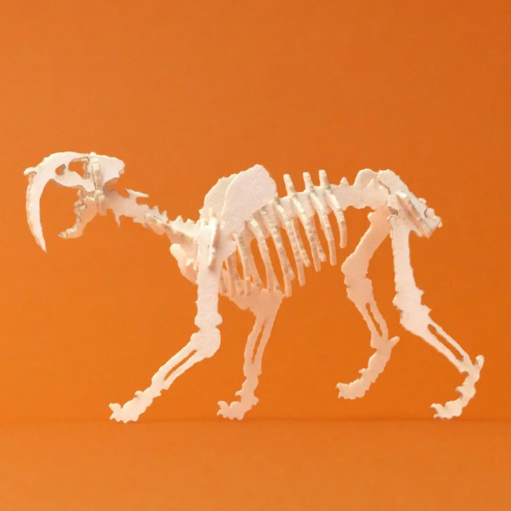 Assembled Saber Tooth miniature skeleton model by Tinysaur.us