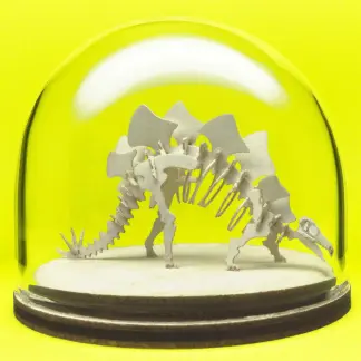 Stegosaurus miniature skeleton model in hand-blown glass display dome by Tinysaur.us