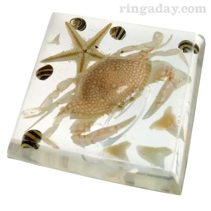 Crab and shark's teeth resin ring