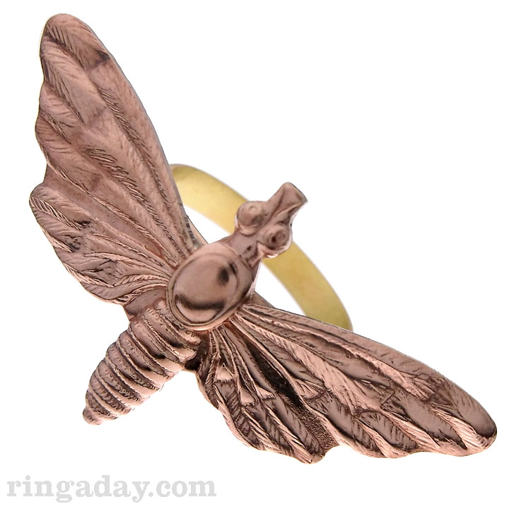 brass and copper moth ring